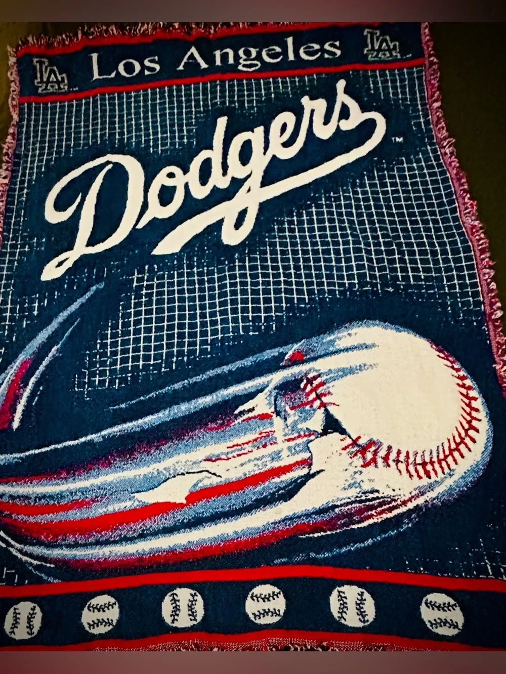 Vintage 90s Dodgers woven stadium lap blanket 48x54 Retro MLB